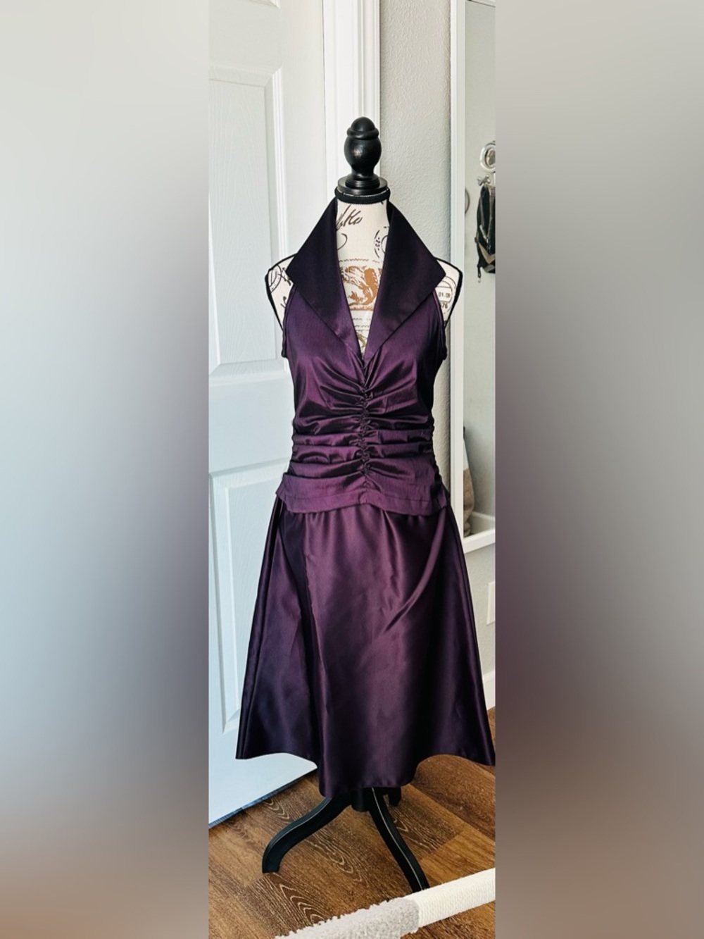 Tadashi Shoji Plum Ruched Halter Gown - Picture 2 of 9